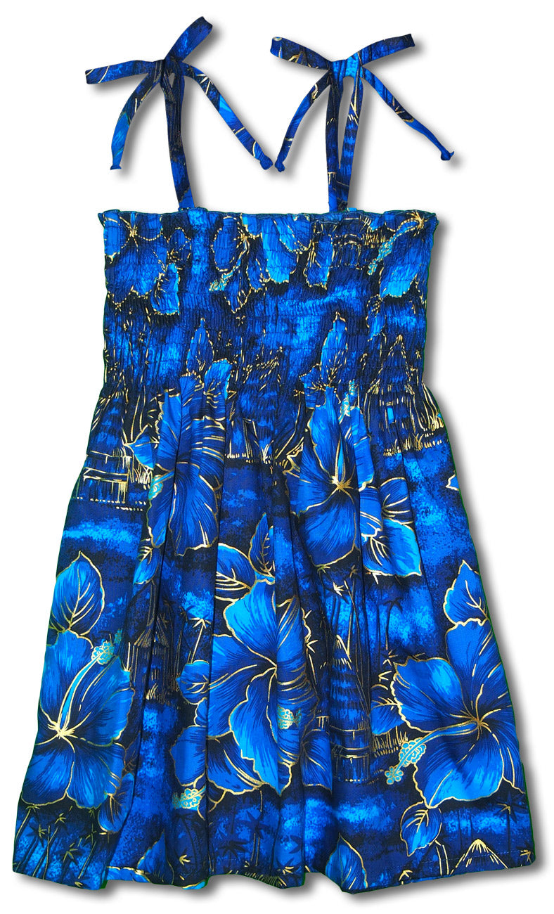 golden hibiscus girl's elastic tube top dress