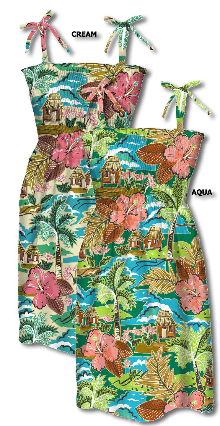 Hawaiian Folk Art Smocked Tube Dress
