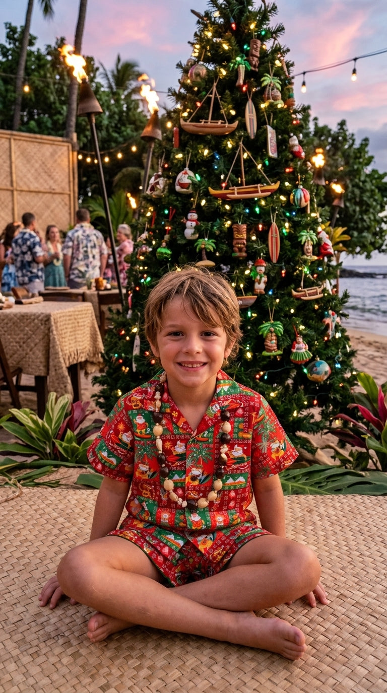 Custom Made - Christmas Tapa Santa Boy's 2pc — Boys Cabana Sets — MauiShirts (view 4)