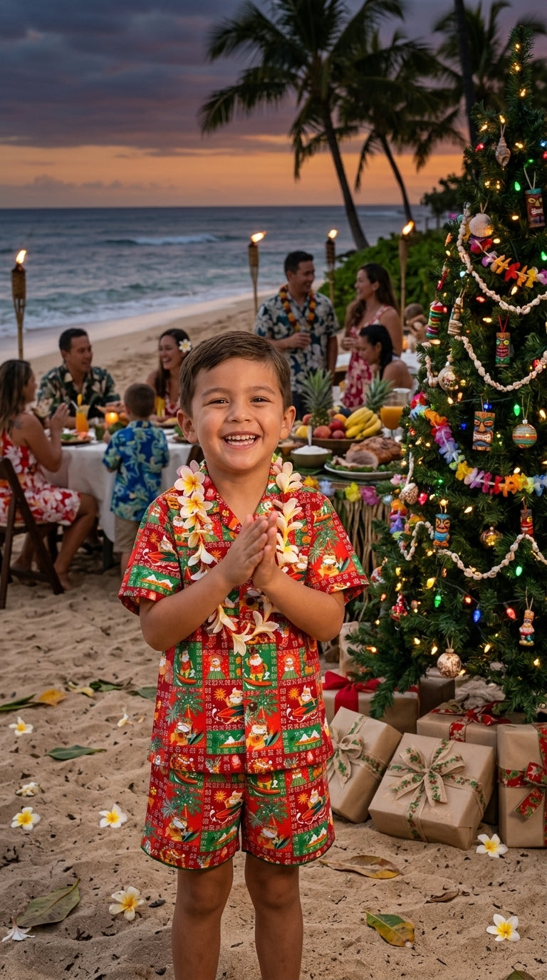Custom Made - Christmas Tapa Santa Boy's 2pc — Boys Cabana Sets — MauiShirts