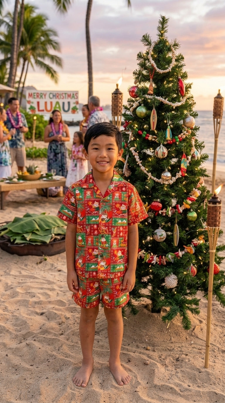 Custom Made - Christmas Tapa Santa Boy's 2pc — Boys Cabana Sets — MauiShirts (view 3)