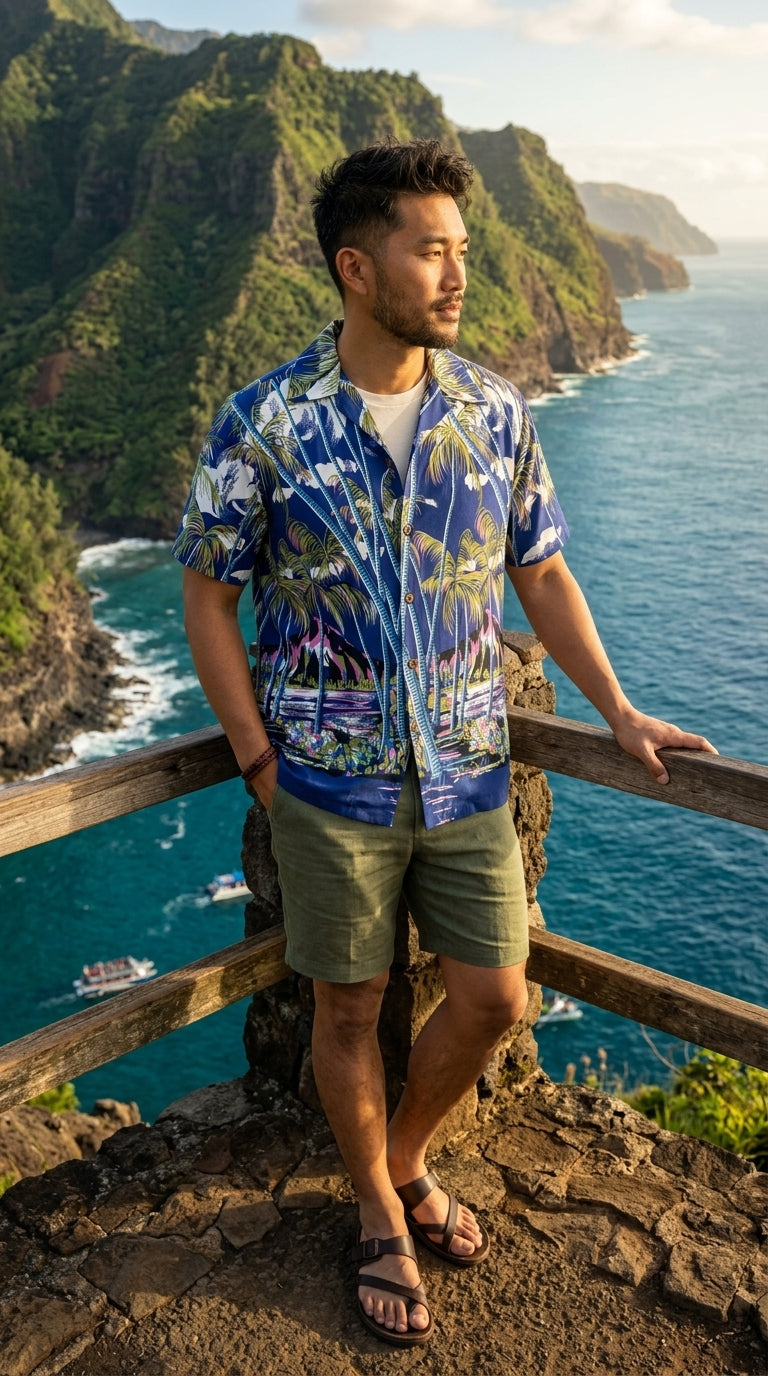 Hawaiian Palm Men's Vintage Rayon Shirt — Men's Rayon Shirts — Pineapple Juice (view 7)