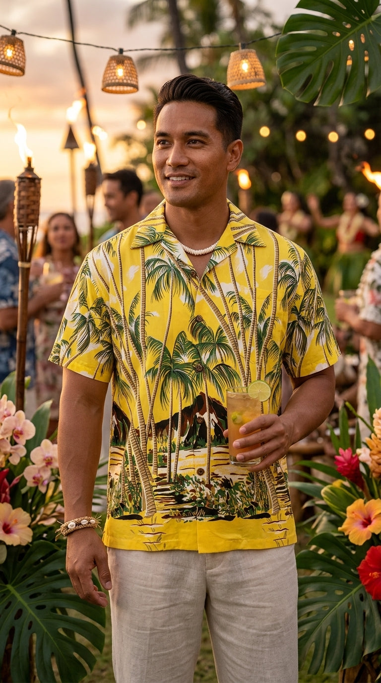 Hawaiian Palm Men's Vintage Rayon Shirt — Men's Rayon Shirts — Pineapple Juice (view 8)