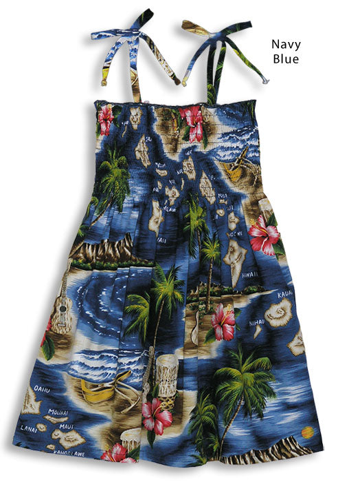 Hibiscus Hawaiian Islands Girls Smocked Dress