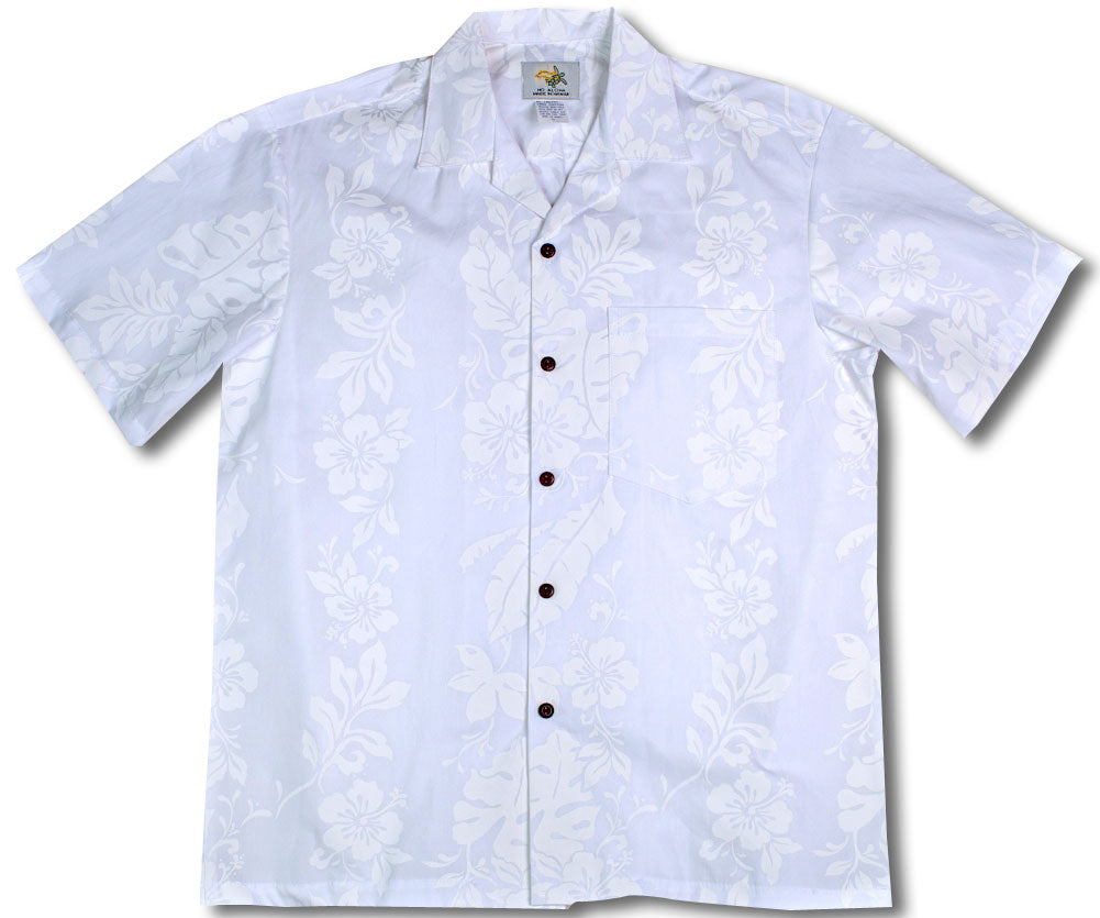 Hibiscus Panel Men's Wedding White Shirt