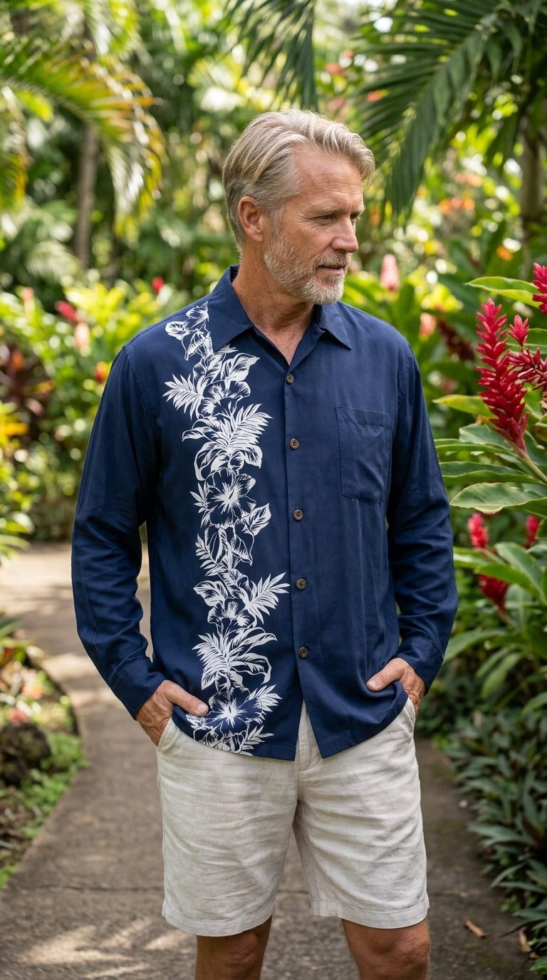 Hibiscus Panel Men's Long Sleeve Shirt — Men's Long Sleeve Shirts — Paradise Found (view 5)
