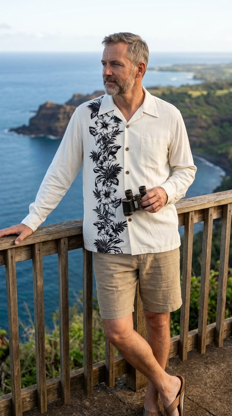 Hibiscus Panel Men's Long Sleeve Shirt — Men's Long Sleeve Shirts — Paradise Found (view 3)