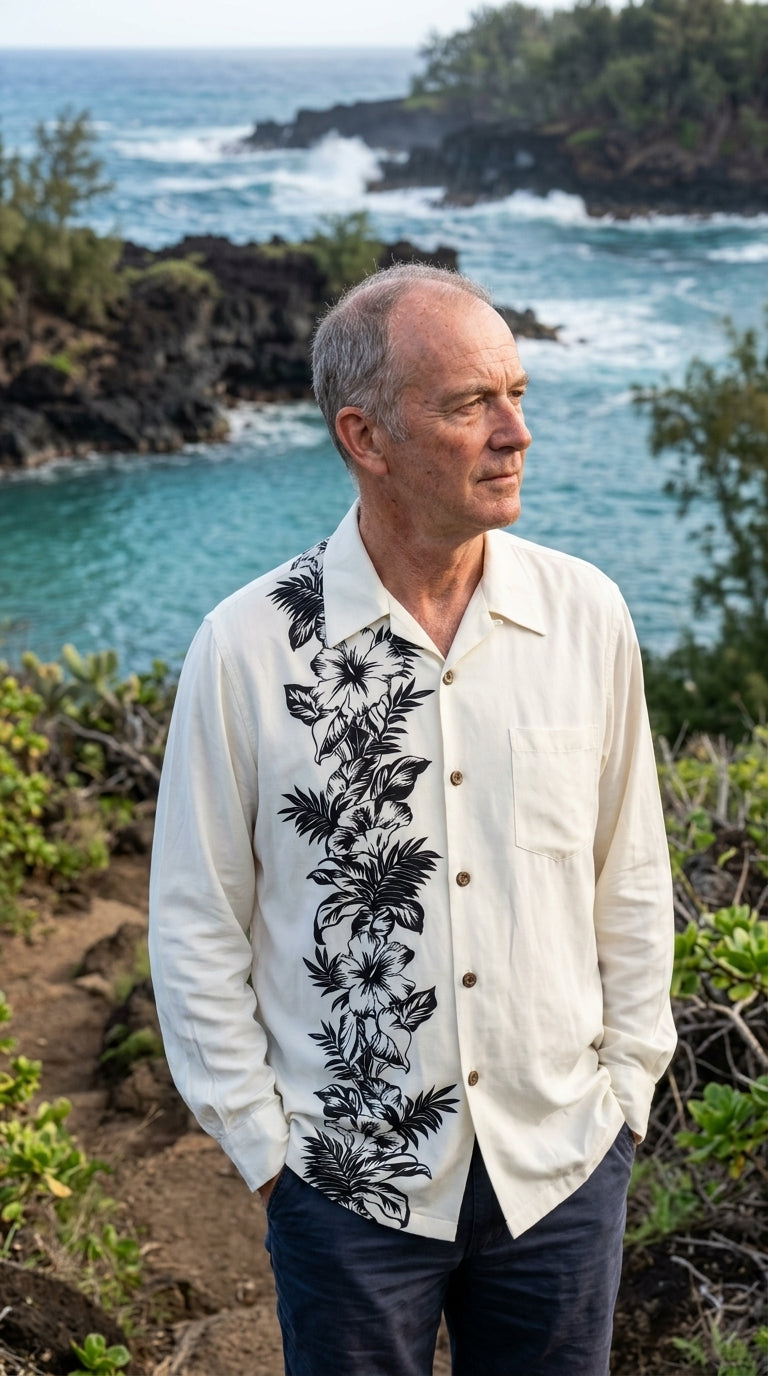 Hibiscus Panel Men's Long Sleeve Shirt — Men's Long Sleeve Shirts — Paradise Found (view 6)