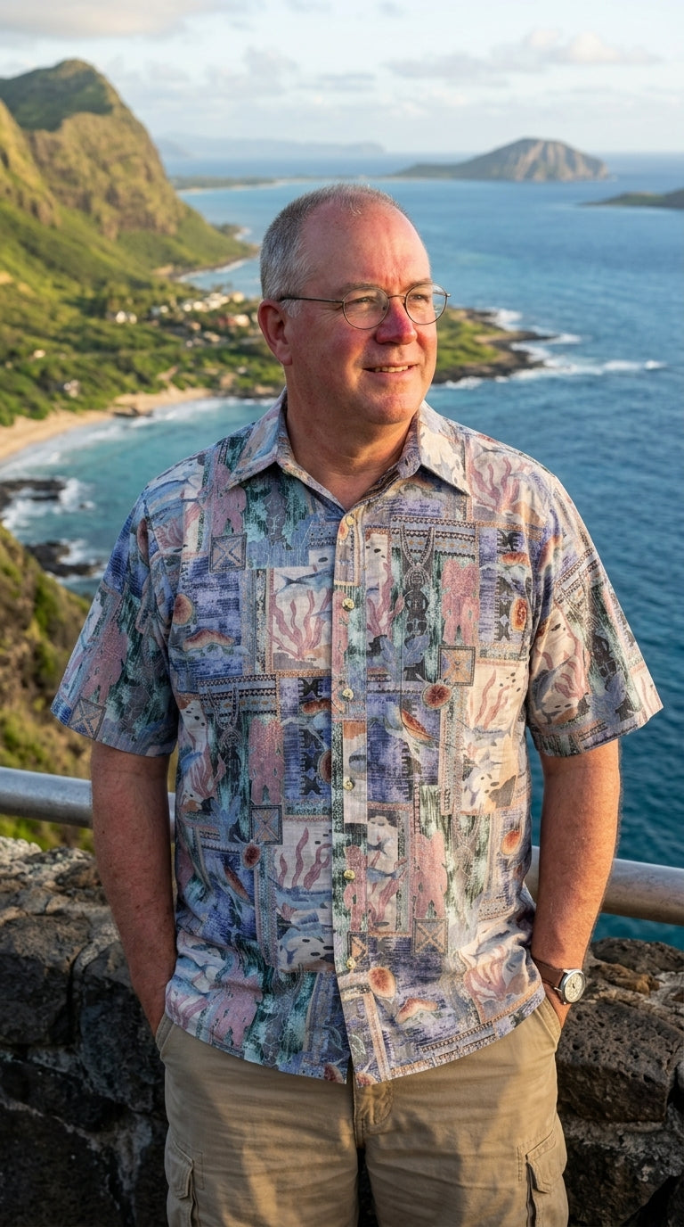 Honu Tapa Go Barefoot Placket Reverse Shirt — Men's Reverse Print Shirts — Go Barefoot