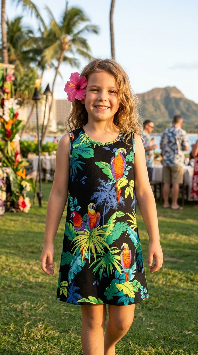 RJC Girl's Jungle Parrot Short Tank Hawaiian Dress