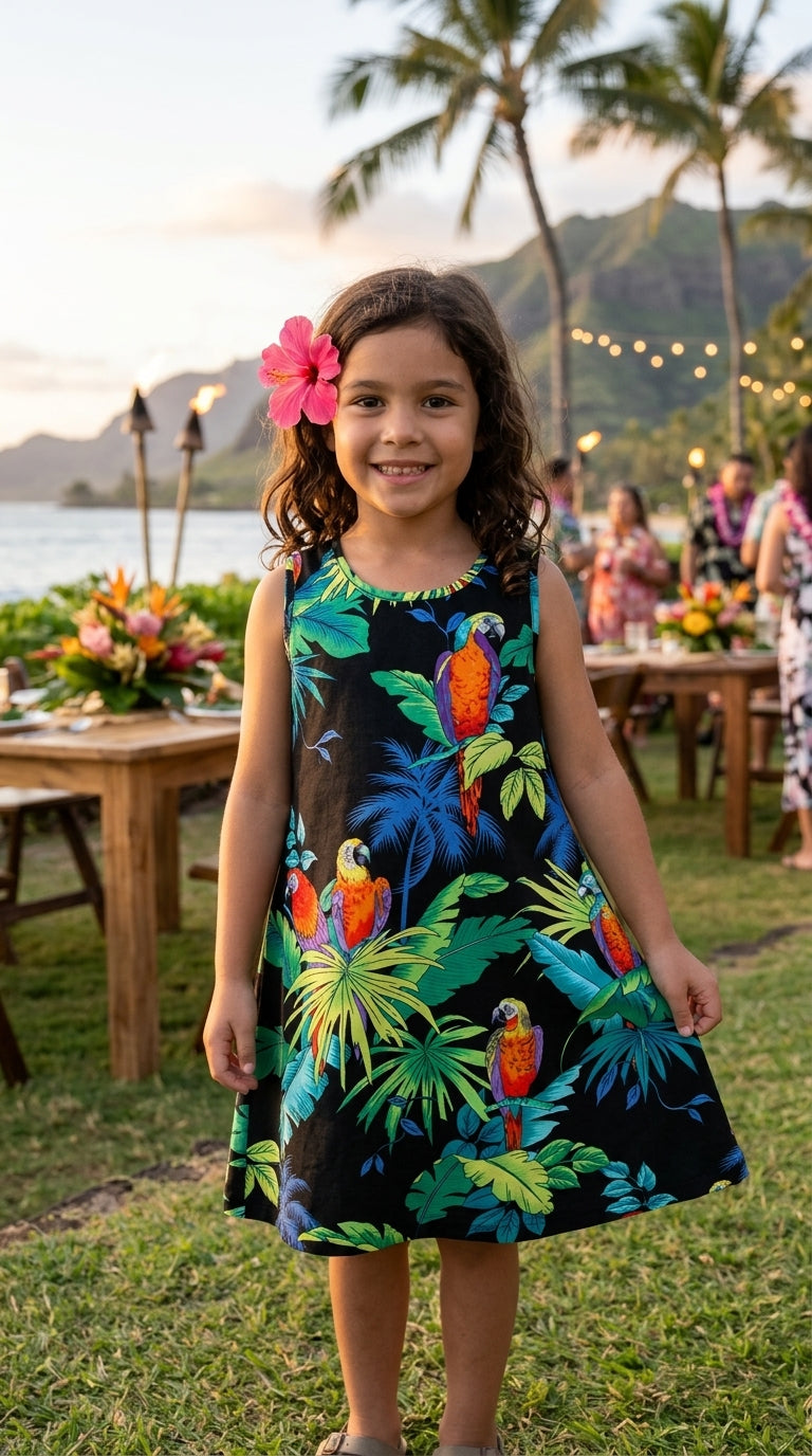 RJC Girl's Jungle Parrot Short Tank Hawaiian Dress