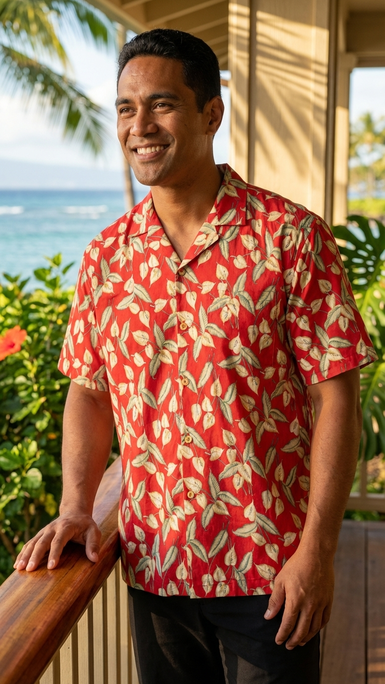 Paradise Found Men's Tom Selleck Magnum PI Mini Anthurium Hawaiian Shirt
