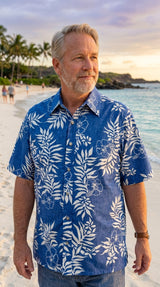 Mini Tahitan Men's Placket Reverse Aloha Shirt — Men's Reverse Print Shirts — Go Barefoot