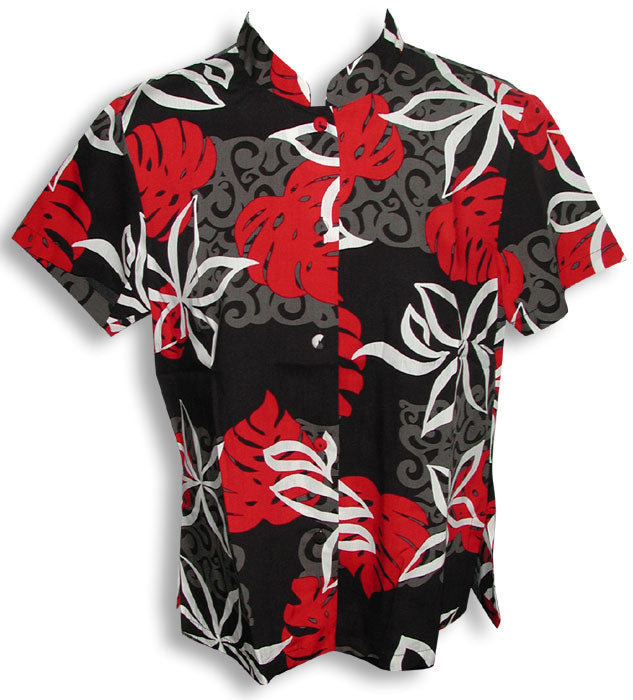 Monstera Quilt Women's Mandarin Collar Fitted Blouse