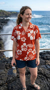 Old School Hibiscus Women's Hawaiian Camp Shirt