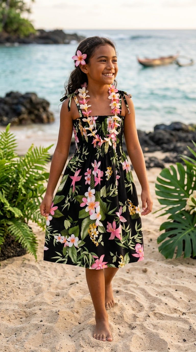 Orchid Plumeria Garden Girl's Elastic Tube Top Dress — Girls Dresses — MauiShirts (view 3)