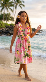 Orchid Plumeria Garden Girl's Elastic Tube Top Dress — Girls Dresses — MauiShirts (view 4)