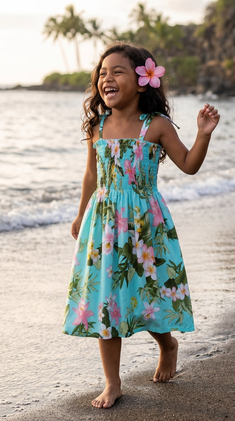 Orchid Plumeria Garden Girl's Elastic Tube Top Dress — Girls Dresses — MauiShirts (view 5)