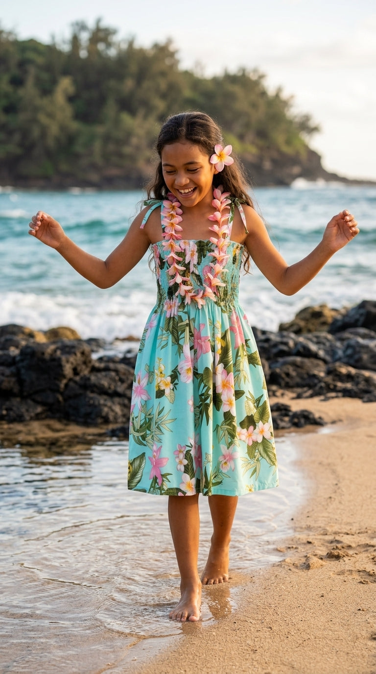 Orchid Plumeria Garden Girl's Elastic Tube Top Dress — Girls Dresses — MauiShirts (view 8)