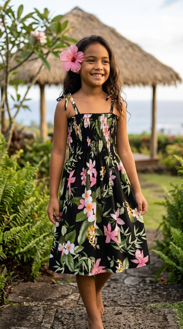 Orchid Plumeria Garden Girl's Elastic Tube Top Dress — Girls Dresses — MauiShirts (view 10)
