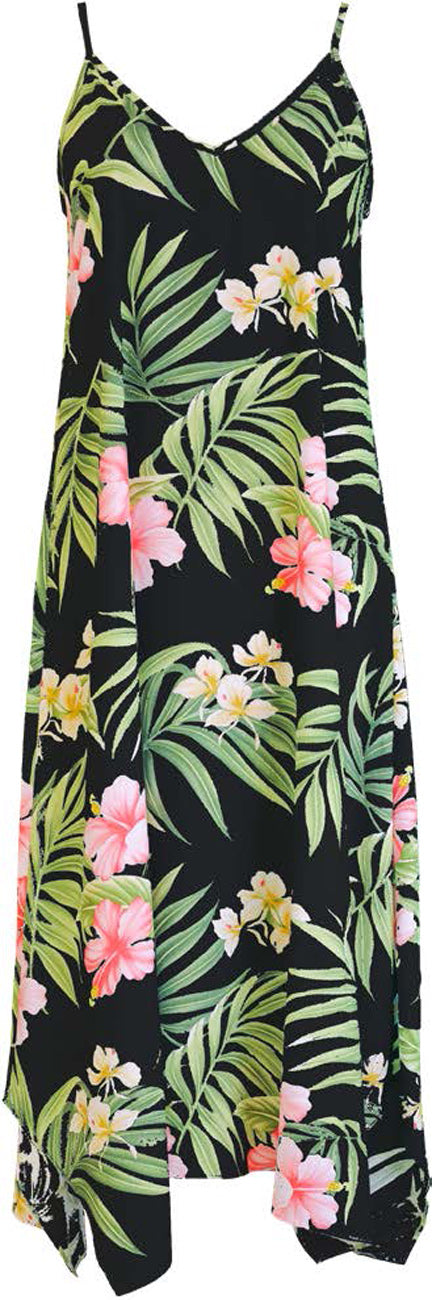 Pale Hibiscus Orchid Scarf Hem Long Dress
