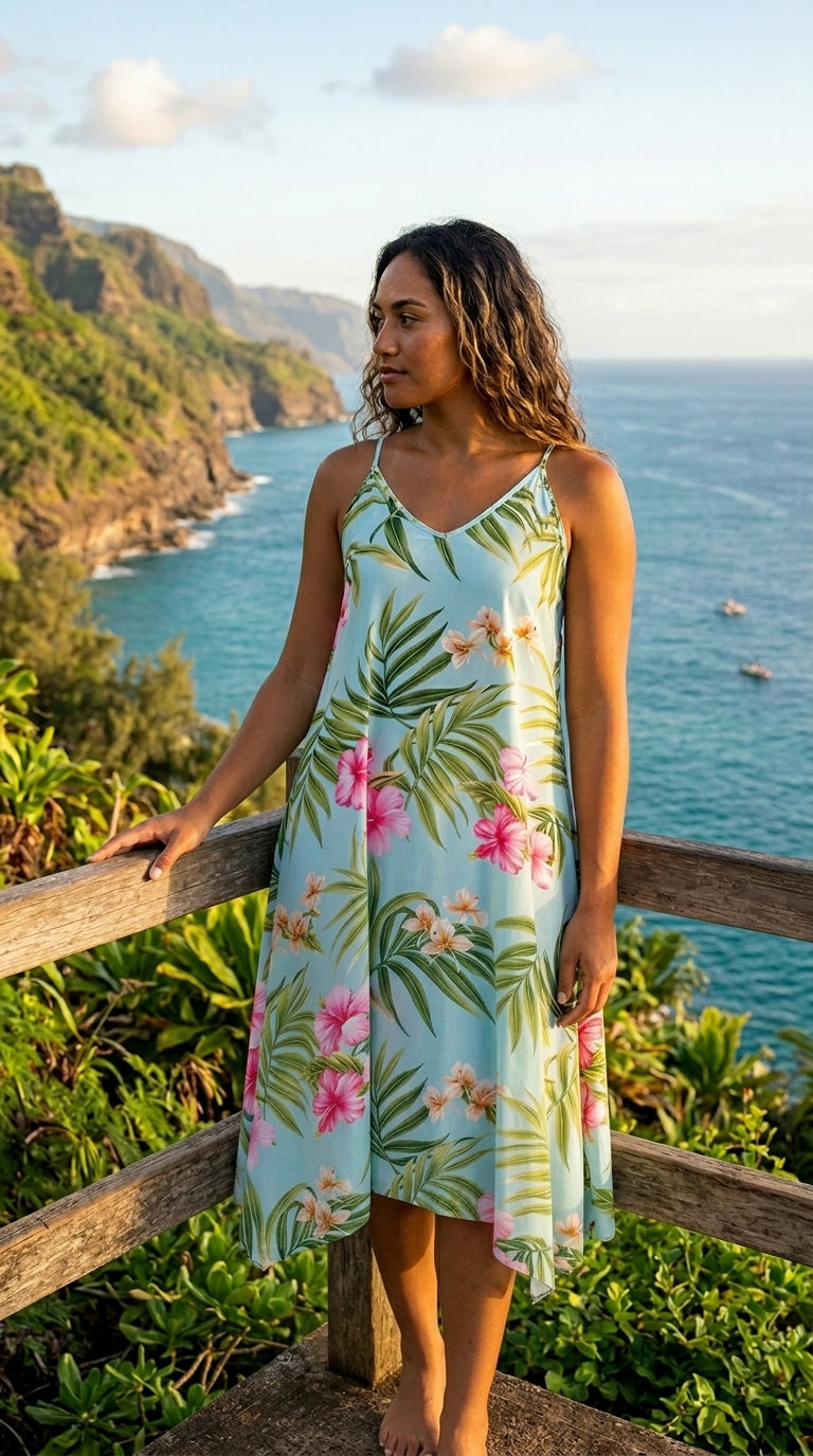 Pale Hibiscus Orchid Scarf Hem Long Dress — Women's Long Dresses — RJC Puanani (view 5)
