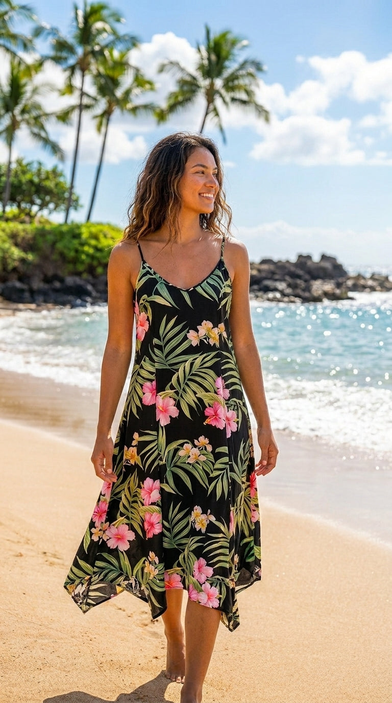 Pale Hibiscus Orchid Scarf Hem Long Dress — Women's Long Dresses — RJC Puanani (view 3)
