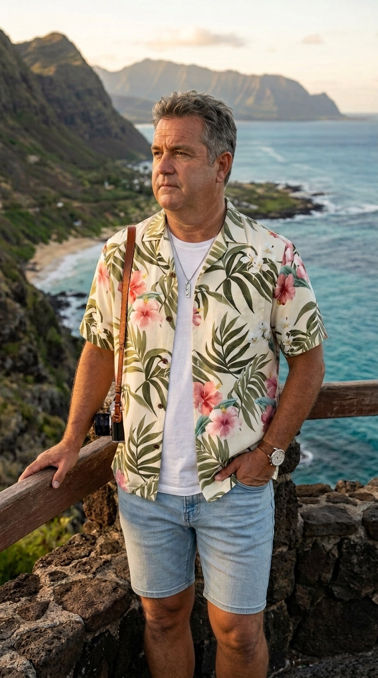 Pale Hibiscus Orchid Men's Shirt — Men's Rayon Shirts — RJC (view 6)