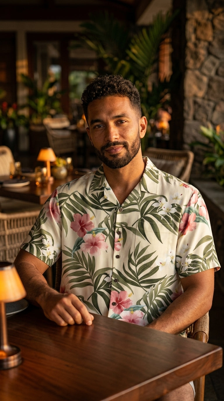 Pale Hibiscus Orchid Men's Shirt — Men's Rayon Shirts — RJC (view 4)