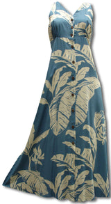 Paradise Banana long Hawaiian dress button front style