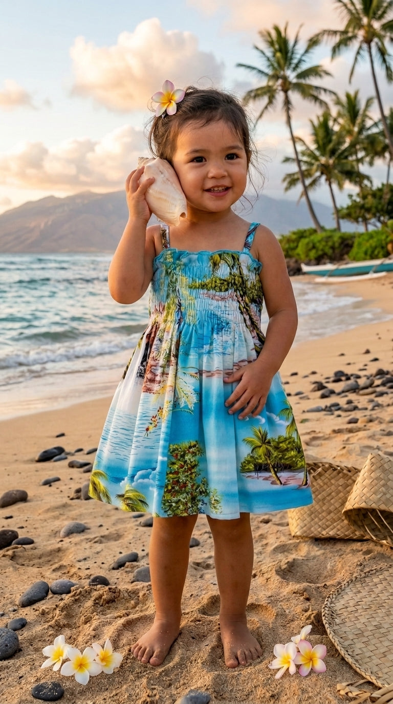 Paradise Island Surf Girl's Hawaiian Smocked Dress