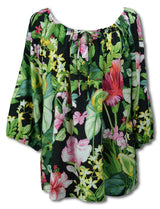 Parakeet in Lush Garden Womens Peasant Blouse