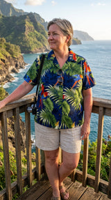 Parrot Monstera Women's Hawaiian Camp Shirt — Womens Cotton Shirts — RJC