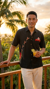 Peekaboo Santa Reindeer Sleigh Pocket — Men's Polyester Shirts — Bamboo Cay (view 3)