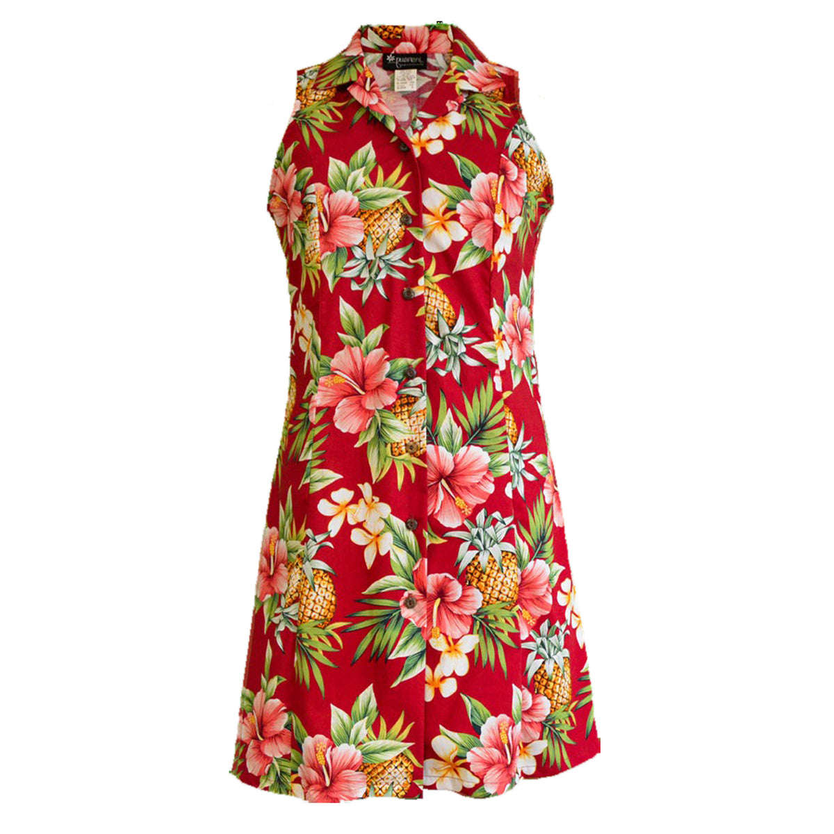 Pineapple Hibiscus Button Down Shirt Dress