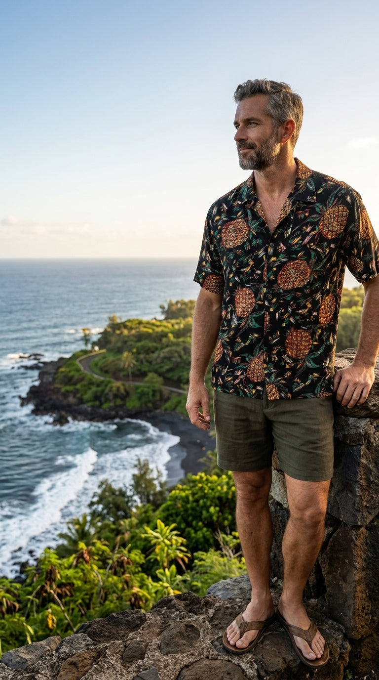 Pineapples Men's Original Vintage Kamehameha — Men's Rayon Shirts — RJC