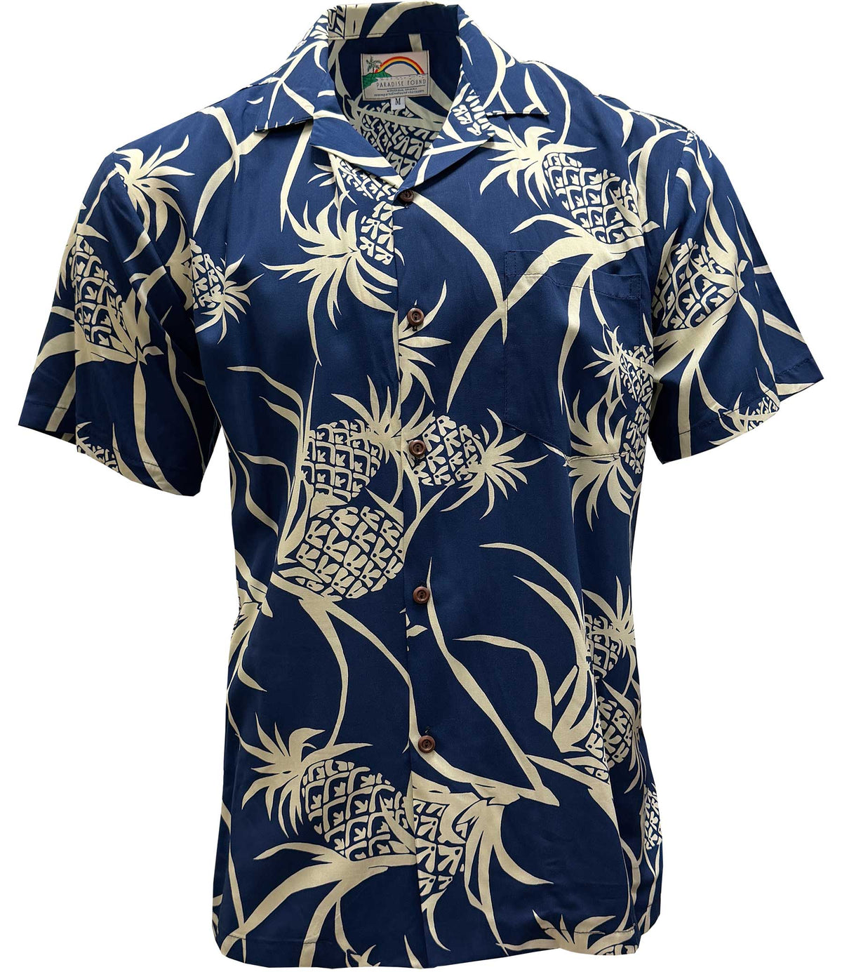 Men's Pineapple Luau, Wood Buttons, Luau, Dinner, Vacation, Aloha Friday, Made in Hawaii, Fabric: 100% Rayon, Fits: Larger Than Expected
