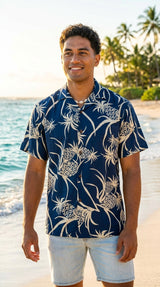 Men's Pineapple Luau, Wood Buttons, Luau, Dinner, Vacation, Aloha Friday, Made in Hawaii, Fabric: 100% Rayon, Fits: Larger Than Expected
