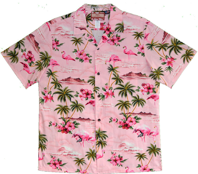 Pink Flamingo Hibiscus Men's Shirt