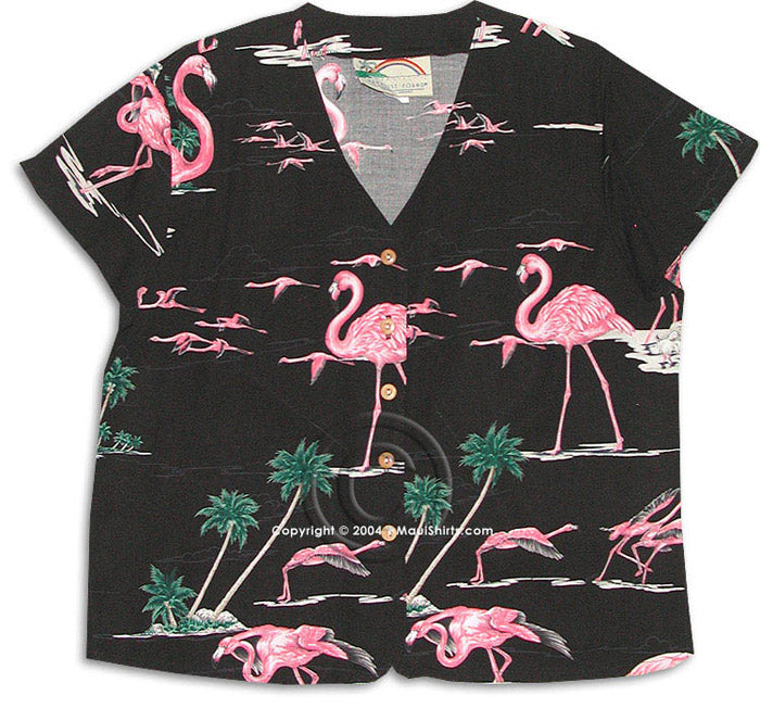 Pink Flamingo Lagoon Collarless Blouse