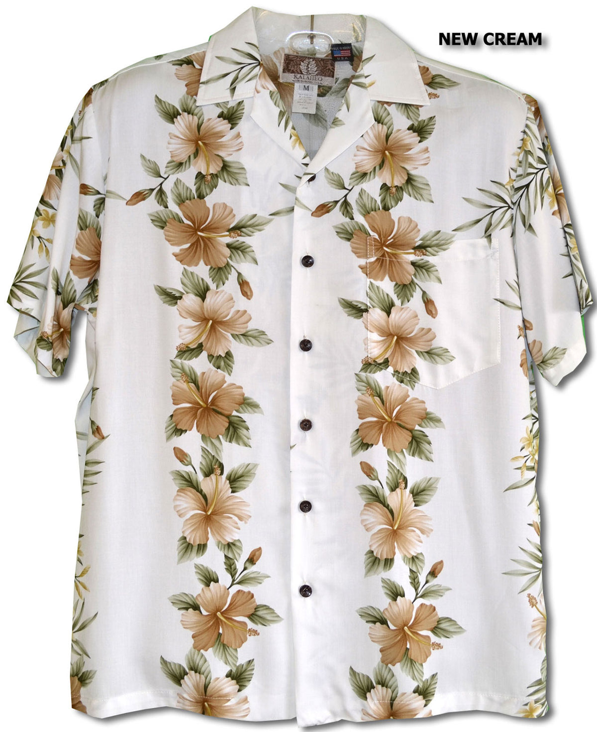 Pink White Hibiscus Panel men's Hawaiian style shirt