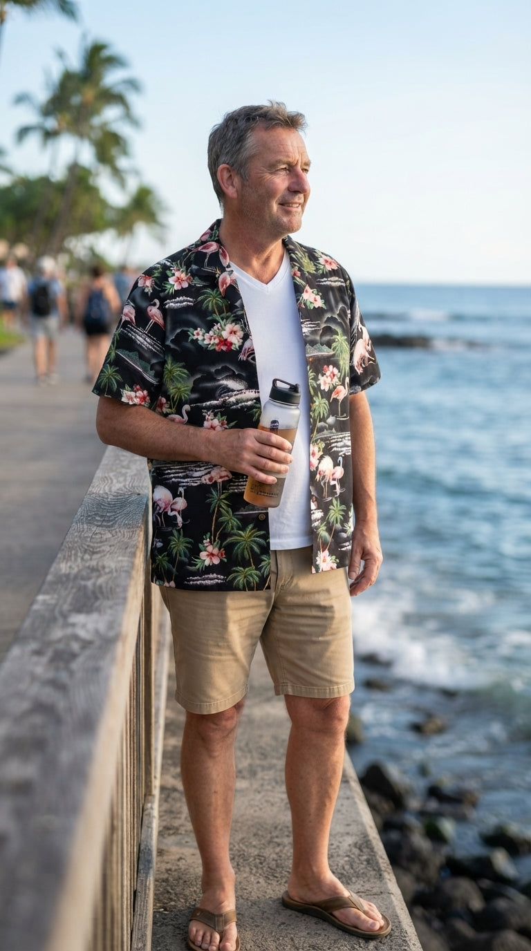 Pink Flamingo Hibiscus Men's Shirt — Men's Cotton Shirts — RJC