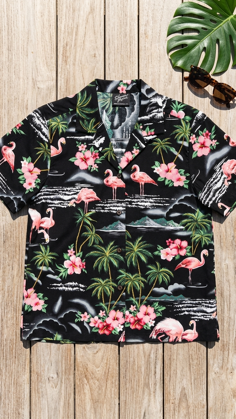 Pink Flamingo HIbiscus Women's Hawaiian Camp Shirt — Womens Cotton Shirts — RJC