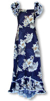 Plumeria Hibiscus Fearther Fern Ruffle Long Muu Muu