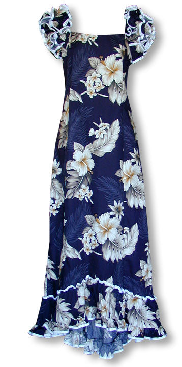 Plumeria Hibiscus Fearther Fern Ruffle Long Muu Muu