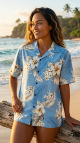 Plumeria Hibiscus Feather Fern Women's Shirt — Women's Cotton Shirts — MauiShirts (view 4)