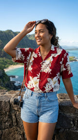 Plumeria Hibiscus Feather Fern Women's Shirt — Women's Cotton Shirts — MauiShirts (view 11)