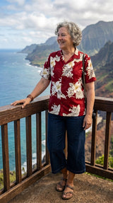 Plumeria Hibiscus Feather Fern Women's Shirt — Women's Cotton Shirts — MauiShirts (view 6)