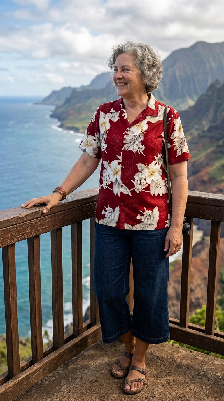 Plumeria Hibiscus Feather Fern Women's Shirt — Women's Cotton Shirts — MauiShirts (view 6)