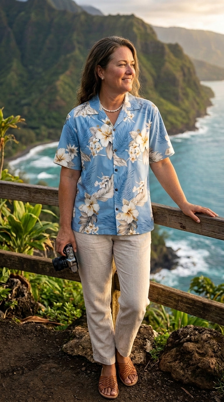 Plumeria Hibiscus Feather Fern Women's Shirt — Women's Cotton Shirts — MauiShirts